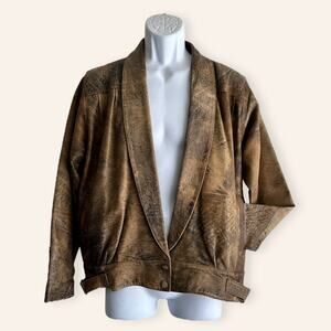 Vintage Brown Leather Jacket 1980s Boxy Fit Stonewashed